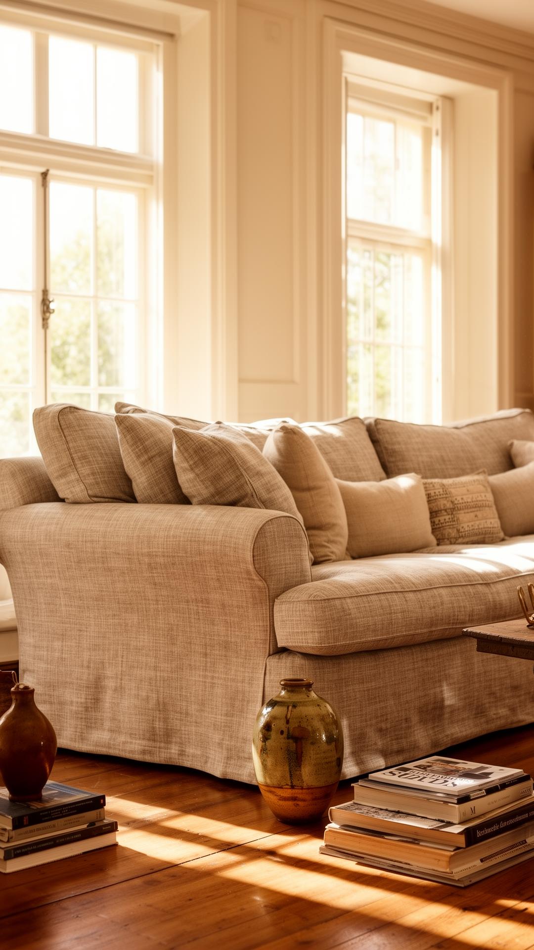 Warm bright family living room interior